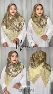 Edisi Olive - Hijab VOAL MOTIF Olive Zaitun Jilbab Segiempat LaserCut