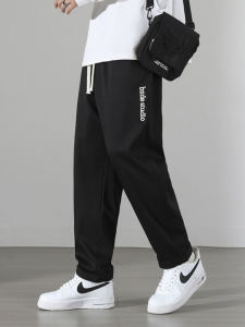 กางเกงลำลองชายผ้าขนแกะ ทรงหลวม ปักลายตัวอักษร สไตล์อเมริกัน กางเกงขายาว ทรงหลวม ฤดูใบไม้ผลิและฤดูใบไม้ร่วง