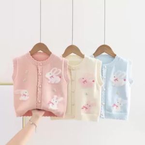 Kids Girls Knitted Vest Autumn Winter Sweet Infant Toddler Cartoon Rabbit Waistcoat New Childrens Sleeveless Sweater Cardigan