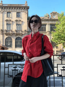 YUFUQING | French Red Long Sleeve Sun Protection Shirt Women Early Autumn New High Sense Loose Personality Versatile Luxury Top Polyester Fiber
