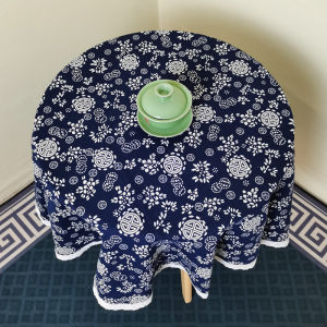 ผ้าคลุมโต๊ะทานอาหารแบบพิมพ์ลายดอกไม้สีน้ำเงินผ้าฝ้ายลินินสไตล์ชาติพันธุ์ ผ้าคลุมโต๊ะรูปสี่เหลี่ยมผืนผ้าสไตล์ย้อนยุคสำหรับร้านอาหารในชนบท