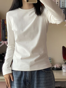 Áo Thun Cotton Dài Tay Màu Trắng Phong Cách Mỹ Cho Nữ Mùa Thu Thiết Kế Mới Áo Lót Ôm Vừa Vặn Chất Liệu Cotton
