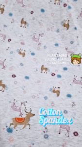 ผ้าคอตตอนสแปนเดกซ์ ผ้ายืดใส่ยาง ลายกวางม้า พื้นเทา ตัดเลกกิ้งเด็ก ผ้าเมตร spandex ผ้ายืดสี่ด้าน ขนาด 90x150cm