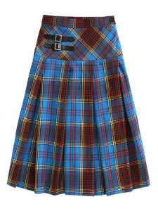 Váy Xếp Ly Kẻ Caro Cạp Cao Cổ Điển Cho Nữ Váy Midi Bằng Da PU Thiết Kế Nhỏ Gọn Có Thắt Lưng Váy Xếp Ly Phong Cách Retro