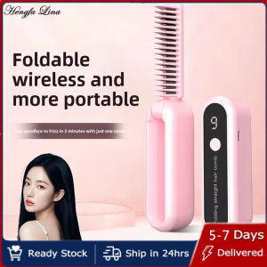 Hengfa Lina Portable 折叠两用直发梳子Foldable Wireless Direct Brush Negative Ion Hair Comb Damage-Free Electric Comb For Straight And Curly Hair Womens