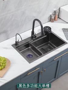 -SG Seller-304 stainless steel nano kitchen waterfall sink/Pull faucet large single sink/cup washer set