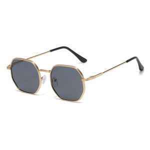 Niche Design Metal Thin Frame Octagonal Sunglasses Geometric Design & Face Slimming For Trendy Versatile Style 2400