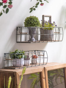 Rustic American Style Wall Mounted Iron Art Plant Pot Display Rack Flower Shop Storage Partition Shelf Rectangular Metal Frame