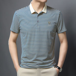 IELGY Cotton Striped Polo Shirt Mens Summer T-Shirt Summer Casual Embroidered Top