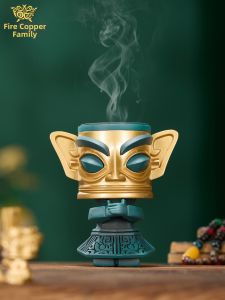 DATONGSHIJIA | Decorative Brass Golden Mask Incense Burner Home Office Decoration