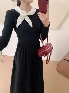 Plus Size Plus Size Ladies French Style Long Sleeve Knitting Dress Womens Autumn and Winter New Arrival Waist-Tight Slimming Inner Underwear Long Dress