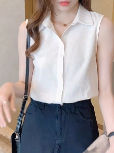Womens Chiffon Sleeveless Shirt New Style Style Versatile Solid Tank Top Loose Summer Fashionable