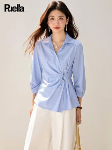 puella | Irregular Polo Collar Long Sleeve Slim Fit Blouse