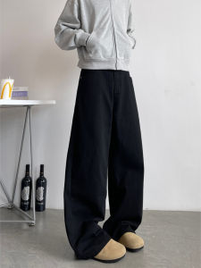 Cleanfit กางเกงยีนส์ทรงหลวมขาตรงสำหรับผู้ชาย สีดำ ทรงเอวกลาง ทรงเข้ารูป กางเกงขายาวทรงเข้ารูป สไตล์อเมริกัน แฟชั่นฤดูใบไม้ร่วง