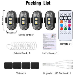 Wireless LED Strobe Lights with Remote Control 8 Colors Rechargeable Anti-Collision LED Warning Lights for Car Motorcycle Bike