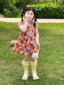 Váy bé gái Đầm công chúa họa thiết dễ thương váy bé gái thun lạnh mùa hè hàng cao cấp đầm bé gái phong cách hàn quốc