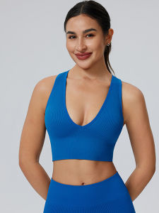High Support Deep V Sports Bra Womens Removable Chest Pad Shockproof Fitness Clothes Yoga Clothes Running Vest Bra