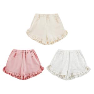Sweet Cute Girls Pure Color Lace Shorts Summer Spring Loose Cool Pants Casual Style mid Waist Elastic Belt Cotton Blend