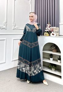 Rq Batik - Gamis Twill Terbaru 2024 Saku Kanan Rempel Tumpuk Tali Samping Cap Malaman