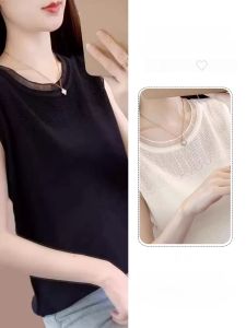 เสื้อกั๊กแขนกุดผ้าไหมน้ำแข็งถักสำหรับผู้หญิง ฤดูร้อน 2025 เสื้อเชิ้ตแขนกุดทรงสลิมฟิตสำหรับใส่ด้านนอก ชุดสูท ชุดชั้นใน