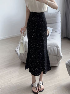 กระโปรงทรงเอเอวสูงลายจุดสำหรับผู้หญิง กระโปรงทรงหางปลา ทรงเข้ารูป ทรงยาว ทรงสลิม ทรงบาง ฤดูร้อน 2025 ใหม่ล่าสุด