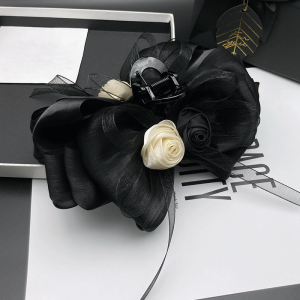 Large Butterfly Knot Hair Clip Womens Fashion Black White Rose Shark Jaw Clip Hair Accessories Original Design Silk Material