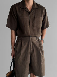 DAVID&ME | Brown Cuban Collar Linen Casual Shirt