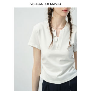 VEGA CHANG | Áo Thun Cổ V Slim Fit Tay Ngắn Có Nút