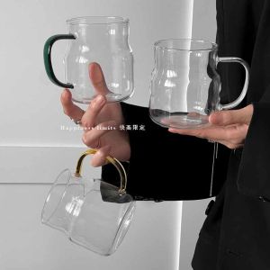 Large Capacity Glass Cup with Handle High Borosilicate Heat Resistant Coffee Milk Juice Water Cup Nordic Style Transparent