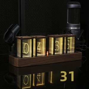 Creative Glowing Tube Clock Wooden Desktop Electronic Timer Digital Night Light No Installation Required Nordic Style Alarm Clock