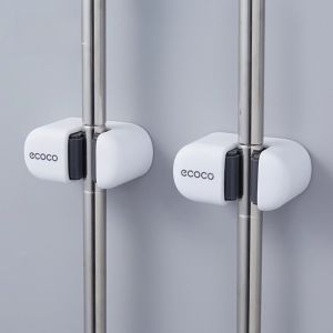 Ecoco Wall-Mounted Broom Holder Suction Cup Strong Fixation Mop Holder Toilet Storage Organizer No-Drill Installation