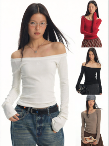 JNXS | Áo Len Dệt Kim Tay Dài Trễ Vai Form Slim Fit