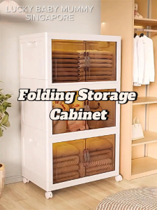Stackable Folding Cabinet / Thickened Storage Cabinet / Home Organizer / Double Door Storage Box with Wheels