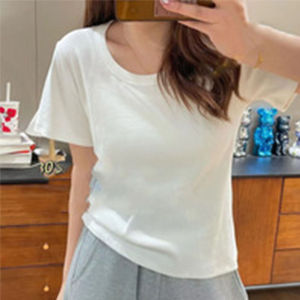 Loose U-Neck Short Sleeve T-Shirt Women Summer Fashion plus Size Cover Belly Slimming White Top Korean Style Commute Wear