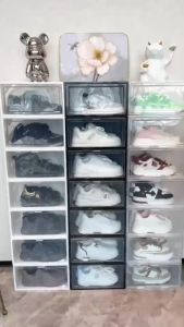 กล่องรองเท้าฝาข้าง Clear Color กล่องไซส์ใหญ่ แบบฝาข้าง กล่องเก็บของอเนกประสงค์ ฝาเปิด-ปิด วางซ้อนต่อกันได้