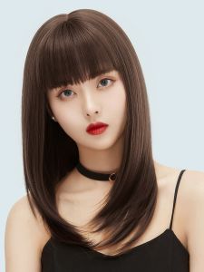 Womens Long Straight Hair Wig Full Head Cover Natural Looking Medium Length Synthetic Hair Sweet Cute Style Basic Packaging
