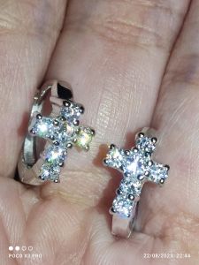 silver cross stone (CL108)clip earrings