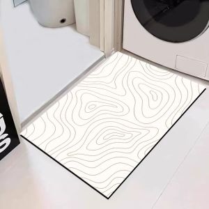 VIKAMA Minimalist Curve Printed Absorbent Pad Bathroom Anti Slip Quick Drying Carpet Bathtub Entrance Floor Mat Home Decoration
