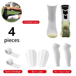 4PCS Set Football Accessories Soccer Socks Climbing Grip Socks Football Calf Sock Leg Guards Mini Shin Pads Elastic Bandages