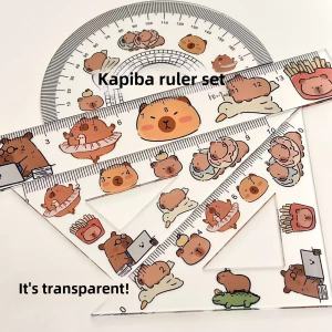 Defjoy Capybara Acrylic Ruler Set Cartoon Student Triangle Ruler Small And Middle School Measurement Tools Learning Supplies