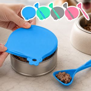 PawPulse【Local Stock】2Pcs/set Reusable Silicone Pet Can Sealing Lid with Feeding Spoon Groove Design Pet Food Fresh‑Keep Cover Set