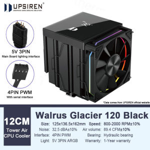 UPSIREN Walrus Glacier 120 Digital display 6 Copper Heat Pipes Dual Tower Dual Fan Tower Air CPU Cooler Support LGA1851 AMD AM5
