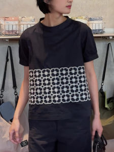 UYFY | Elegant Fashionable Black Round Neck Short Sleeve T-Shirt Womens Loose Top Commute Style Summer New Arrival Artistic Fit