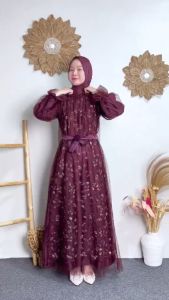 RIVINA LONG DRESS SATIN TILLE GARDEN GAMIS LEBARAN PESTA KONDANGAN BRIDESMAID WANITA TERBARU
