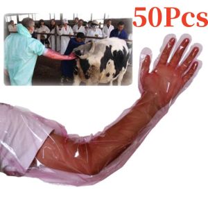 50Pcs Disposable Soft Plastic Vet Gloves Durable Disposable Farm Gloves Long Arm Veterinary Examination Rectal Examination