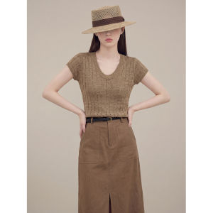 GULILI | Retro Money Style Brown Knitted Linen Dress Set For Summer