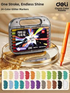 deli | Non-Toxic Soft Head Glitter Acrylic Marker Pens 48 Colors