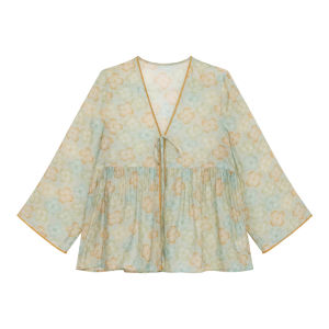 Embroidered V-neck Floral Long Sleeve Slim Fit Shirt