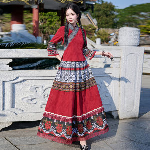 New Chinese Style National Trend Dress Large Size Tang Costume Improved Qipao Skirt Two-Piece Set Retro Embroidery Ethnic Womens Wear