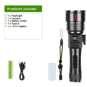 Đèn Pin LED Siêu Sáng Có Thể Sạc Lại Tầm Xa 6000M Đèn Pin Dùng Cho Cắm Trại Câu Cá Đèn Lồng Chiến Thuật Chống Nước Có Màn Hình OLED